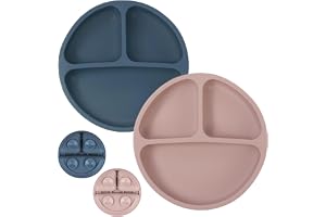 Aolso Silikontallrik med halkfri sugkopp, 2-pack silikon babytallrikar, babysugkopp antifouling tallrik för barn, BPA Free-mö