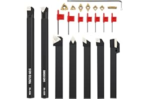 SWAWIS 21 Pièces 12mm Tour Outil de Tournage Indexables Kit, Outils de Tournage Indexables Kit avec Inserts de Carbure, pour Meulage par tronçonnage Finition de Surface de Pièce