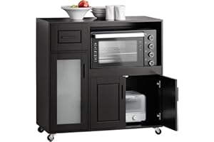 SoBuy Carrello da Cucina, Isola Cucina con Ruote, Mobili da Cucina, Supporto per Microonde, Carrello Mobile per Sala da Pranzo e Ufficio 88,5 x 40 x 89 cm Nero FSB78-SCH