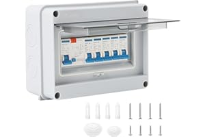 PENYUY 5 Way Consumer Unit Circuit Breaker, IP65 Weatherproof Garage Consumer Unit Anti-Leakage Fuse Box for Garage Workshop Caravan Outbuilding, 63A 1P+N +6A+6A+10A+20A+32A