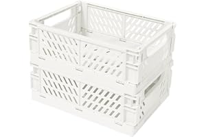 Tobeso-Nuoze Pastel Plastic Storage Baskets 2 Pack, Collapsible Crates for Organizing, Space-Saving Bins for Kitchen, Office, Bedroom (White, Small: 15 * 10 * 6cm)
