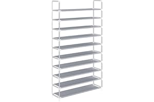 SONGMICS Scarpiera a 10 Livelli, Scaffale Portascarpe, Fino a 50 Paia di Scarpe, in Soggiorno, Ingresso, Guardaroba, Tessuto Non Tessuto, 100 x 29 x 175 cm, Grigio LSR10G