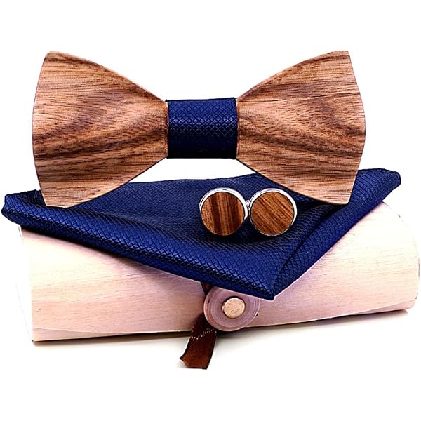 Juego De Pajarita De Madera Para Hombre Hecho A Mano - Incluye Pajarita, Pañuelo, Gemelos Y Broche, Ideal Para Bodas Y Eventos