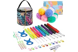 Knitiss Crochet Kits for Beginners Adults with 5 Crochet Yarn, 9 Ergonomic Crochet Hooks 2.0~6.0mm & Crochet Storage Bag