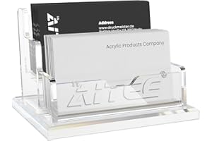 AITEE Business Card Holder for Desk: 2 Tiers 2 Compartments Clear Acrylic Business Card Stand Business Card Stand Holds 100-120 Business Cards for Trade Show Stand Department Store Counter Office