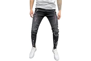 LAOLUO Jean Troué Homme Mode Skinny Slim Fit Pantalon Denim Styles Déchiré Sport Trousers avec Fermeture Éclair Casual Mode Survetement Pants Jogging Trekking Outdoor Travail Cargo Vintage Sweatpants