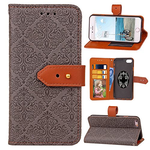 iPhone 6 Plus Lederhülle, Asnlove PU Ledertasche Schutzhülle + Weich Hülle Stand Feature Flipcase Tasche Leather Case mit Standfunktion Tablet Etui mit Karte Slots für iPhone 6 Plus Case, iPhone 6s Plus Cover - Grau