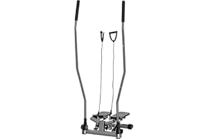 HOMCOM Stepper Fitness Casa con Manubrio e Bande Elastiche, Monitor LCD e Piedini Antiscivoli, Stepper in Acciaio e ABS, per Allenamento a Casa e Palestra, 54x40x135 cm, Argento e Nero