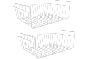 LIVHOME 2pc Under Shelf Storage Basket, Hanging Storage Baskets, Pantry Closet Organizer, Bathroom Shelf Basket, Under Desk Storage, Cabinet Cupboard Organizer for Home (White)