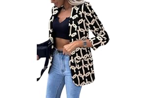 shownicer Blazer Donna Elegante Manica Lunga Scollo a V Giacca Moda ClassicoTintura per Cravatta Giacche Casual Ufficio Business Cardigan Cappotti