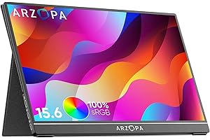 ARZOPA Portable Monitor, 15.6" 100% sRGB FHD 1080P Portable Laptop Monitor with USB C HDMI, IPS Eye Care Screen with Smart Cover for Mac PC Laptop Phone PS4/5 Xbox Switch-A1C