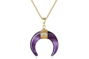 COAI Collier Chaîne Pendentif Double Corne Pierre Femme