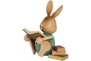 Drechslerei Kuhnert - Osterdekoration / Osterhase - Stupsi Hase mit Büchern - 12cm - aus Holz - Made in Germany