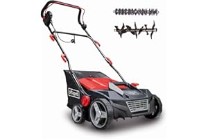 Scheppach Scarificateur électrique SC38 | 1600W | Largeur de coupe 38cm | Grand bac de ramassage de 45 litres | Hauteur de travail réglable -12 à +6 mm | Arbre de scarification et d'aération inclus