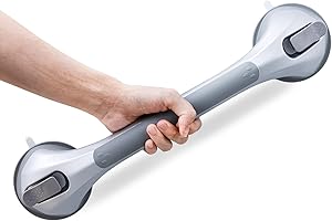 LEVERLOC Poignée Ventouse, 43 CM Douche Barre d'appui À Succion pour Baignoire, 110 KG Poignées de Sécurité pour Salle De Bain, Seniors, Personnes Âgées, Résistant, Barre de Maintien Amovible, Argent