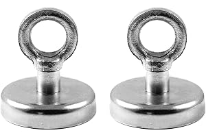 Magnetastico® | 2 Piezas imanes con hembrilla de neodimio N35 48 mm Ø | Fuerza de atracción 81.0 kilogramos | 2 neodimio imanes con argolla Ultra potentes, galvanizados y Muy Robusto