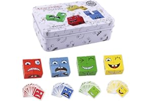 ORTVIAI Wooden Face Changing Magic Cube Game,Wooden Expressions Blocks Toy, 3D Puzzle Face-Changing Magic Cube,With Expression Cards, Interaction Educational Training Toys