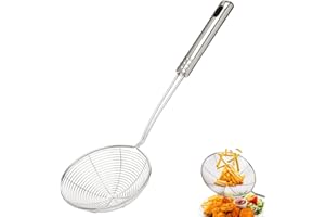 LOW&EE Écumoire d'araignée en acier inoxydable - Écumoire professionnelle en fil d'acier - Passoire et égouttoir à eau ou à l'huile - Écumoire métallique pour cuisine - Rasoir de cuisine avec manche haute