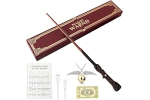 YANGUN Harry Zauberstab mit Licht, 35CM Elderstab Harry P-Otter Glühen, Zauberstab aus Harz, Magic Wand in Geschenkbox mit Zauberspruch-Karte, Halskette und Stationsticket, für Spielzeug Cosplay