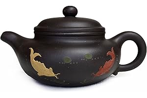 Yxhupot Czajniczek 25 ml chiński Yixing prawdziwa czarna glina Zisha klasyczne dzbanek zaparzacz herbata (czarny) (Pot Fangfu HJG Fish)