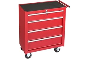 Karl home Rolling Tool Chest with 4 Drawers, Lockable Metal Storage Cabinet ToolBox on Wheels & Brakes, Portable Tool Cart Trolley for Garage, Workshop, Warehouse, Repair Shop, Red