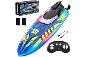 OBEST Bateau télécommandé Enfant, Bateau radiocommandé pour Enfants et Adultes, RC Bateaux, Retournement à 360° Bateaux telecommande avec Bande Lumineuse LED pour Piscines et Lacs