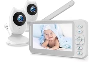 CAMWORLD Video Baby Monitor with 2 Cameras No WiFi, 4.3" Split-Screen Baby Monitor with Camera and Night Vision, Two-Way Audio, VOX Mode, Temperature Sensor, Lullabies, 1500mAh Battery