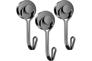 Grtard 3 Pack Magnetic Hooks 25Lbs Neodymium Magnet with Hooks, Magnets with Hooks, Strong Swivel Magnetic Hooks for Hanging, Grill Utensils Tools, Key Holder, Indoor Outdoor Hanging