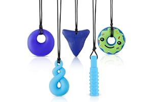 Weinsamkeit 5 Stücke Sinnliche Kauen Halskette Geeignet, Silikon Kauen Halskette, Silikon Beißring Anhänger, Zahnen Spielzeuge, Regenbogen Kauspielzeug für Jungen und Mädchen mit Autismus und ADHS