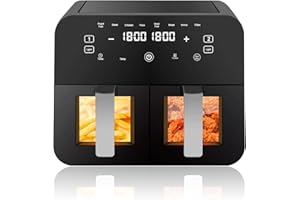 TEKXDD Air Fryer Sans Huile Dual Zone,9L Visible Friteuse a Air,Air Fryer Double Compartiment,2400w,Écran Tactile LED, Moins D'Huile et Économisé d'Énergie,Faible Bruit,Noir