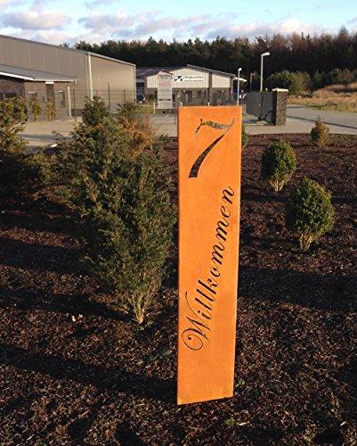 Rost Schild GA02 individuell gestaltbar + Hausnummer, 160 cm hoch (Höhe gemessen ohne die Stangen / Bodenstecker) kostenloser Versand rost steele stecker gartenstecker - 2