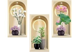 Auriselle 3 Stück 30*60CM Pflanzen und Blumenvasenmuster Wandaufkleber Topfpflanze Blumen Vasen 3D Selbstklebende Wanddekoration Grünen Pflanzen Blättern Modernes Wandbild Wohnzimmer Büro Hotel Küche
