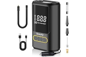 Skeufy Cordless Tyre Inflator Air Compressor, Rechargeable 5000mAh Battery 150PSI Portable Car Tyre Pump, Electric Digital Tyre Pump with LED Light and 4 Nozzle for Car Motorcycle Bicycle Ball