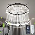 Klmeiday Ceiling Fans with Lights, Adjustable Warm and Cool LED Lights，Small Acrylic Bedroom Living Room Kitchen Ceiling Fan With 6 Wind Speeds, With Remote Control (Fashion, Black)