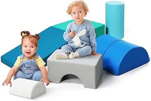 JungleDove Kids Soft Play Set Indoor: 6 PCS PU Leather Toddlers Soft Play Equipments with Elliptical Arch for Climb and Crawl - Baby Foam Toy Blocks for Motor Development
