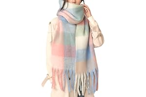 MININAI Chunky Winter Scarfs for Women Cold Weather Warm Knit Thick Plaid Scarf Long Large Oversized Checked Scarves
