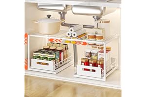 YunNasi Organizador Bajo Fregadero, Armario 2 Niveles Metal Ampliable Estantería Bajo Fregadero, Bandeja Extraible Mueble Almacenaje para Cocina Baño (Blanco, B-Estilo)