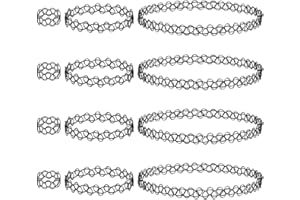HZXINYI 12 Pezzi Girocollo Collane Set - Nero Choker Anelli Bracciali Collane Gotiche Retrò Set Plastica Girocollo Elastica Per Donne e Ragazze