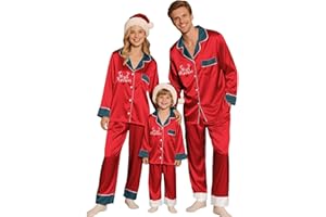 C'est TT Weihnachtspyjama Familie Set Satin Weihnachts Pyjama Damen Herren Kinder Seiden Schlafanzug mit Knopfleiste Lang Zweiteiliger Nachtwäsche Christmas Pajamas Loungewear Matching Hausanzug