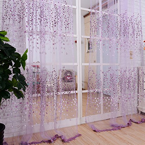 1M*2M Romantic Curtains Voile Tulle Flower Door Valances Panel Window Balcony for Home Decor (Purple)