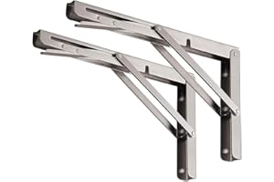 YUMORE Soporte de Estante Plegable 590mm,2 Piezas Escuadras Abatibles de alta resistencia Acero Inox Soportes Pared Mesa Flotante Bisagras Escuadras para Estanterias Bricolaje, Carga Máxima 150Kg