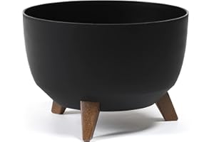 HAPPYFLOWER Happy Flower MultiProject Flower Pot on the Feet Plant Pot Round 3 Sizes 5 Colours Planters (Diameter 33 cm, Black)