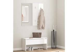 Susany Garderoben Set, Flurmöbel Set, Garderobenset mit Flurbank, Spiegel, Garderobe Holzwerkstoff Hochglanz-Weiß