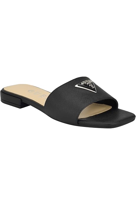 GUESS Damen Adrinna Flache Sandale - Stroh-Obermaterial Mit G-Logo, Bequeme Freizeitsandale