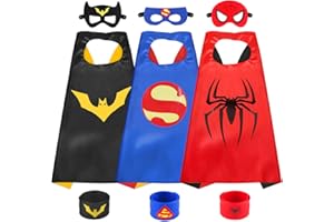 Sinoeem Capa de Superhéroe para Niños - 3 Capa y 3 Máscaras y 3 Slap Pulseras - Ideas Kit de Valor de Cosplay de Diseño de Fiesta de Cumpleaños de Navidad - Juguetes para Niños y Niñas (3pcs Capes-B)