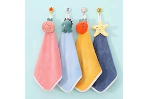 Gukasxi Zestaw 4 ręczników dla dzieci, ręczniki dla chłopców, z pętelką do zawieszania, ręczniki do twarzy, z mikrofibry, z wiszącymi chłonnymi ręcznikami, szybkoschnące, do łazienki, kuchni