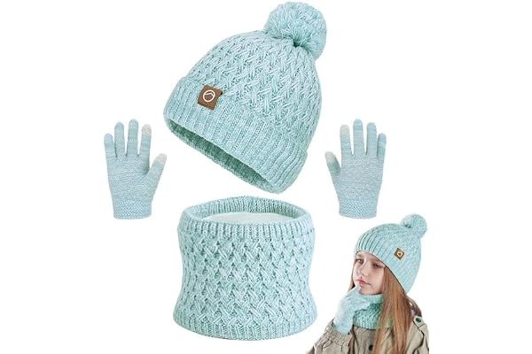 Joligiao Stickad Mössa Barn Vinter Sjal Handskar 3-i-1 Vinter Stickad Mössa med Pompom Mössa Halsduk Beanie Hatt Halsvärmare För Pojke och Flickor (4-10 År)