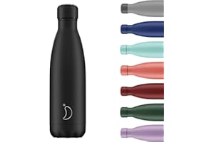 Chilly's Botella de Aqua - Acero Inoxidable y Reutilizable - Prueba de Fugas, Libre de transpiración - Todo Negro - 500ml