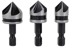 Gasea 3pcs 1/4 Inch Hex Shank 5 Flute 90 Degree Chamfering Countersink Drill Bit Set 12mm 16mm 19mm