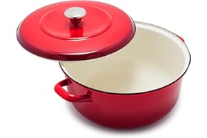 Merten & Storck Forno Olandese in Ferro Smaltato Fatto a Mano, Adatto a Tutti i Tipi di Fornelli, Induzione e Forno, 26 cm/5 L, Rosso